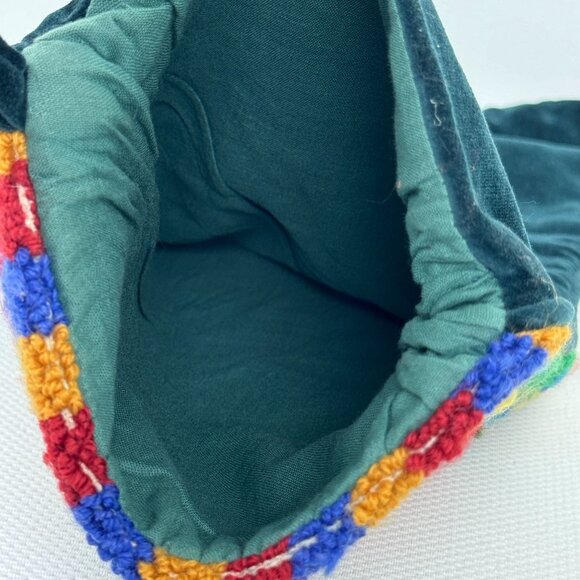 Vintage Christmas Stocking Wool Tapestry Holiday Design Cotton Velvet Back 19" - Picture 5 of 8